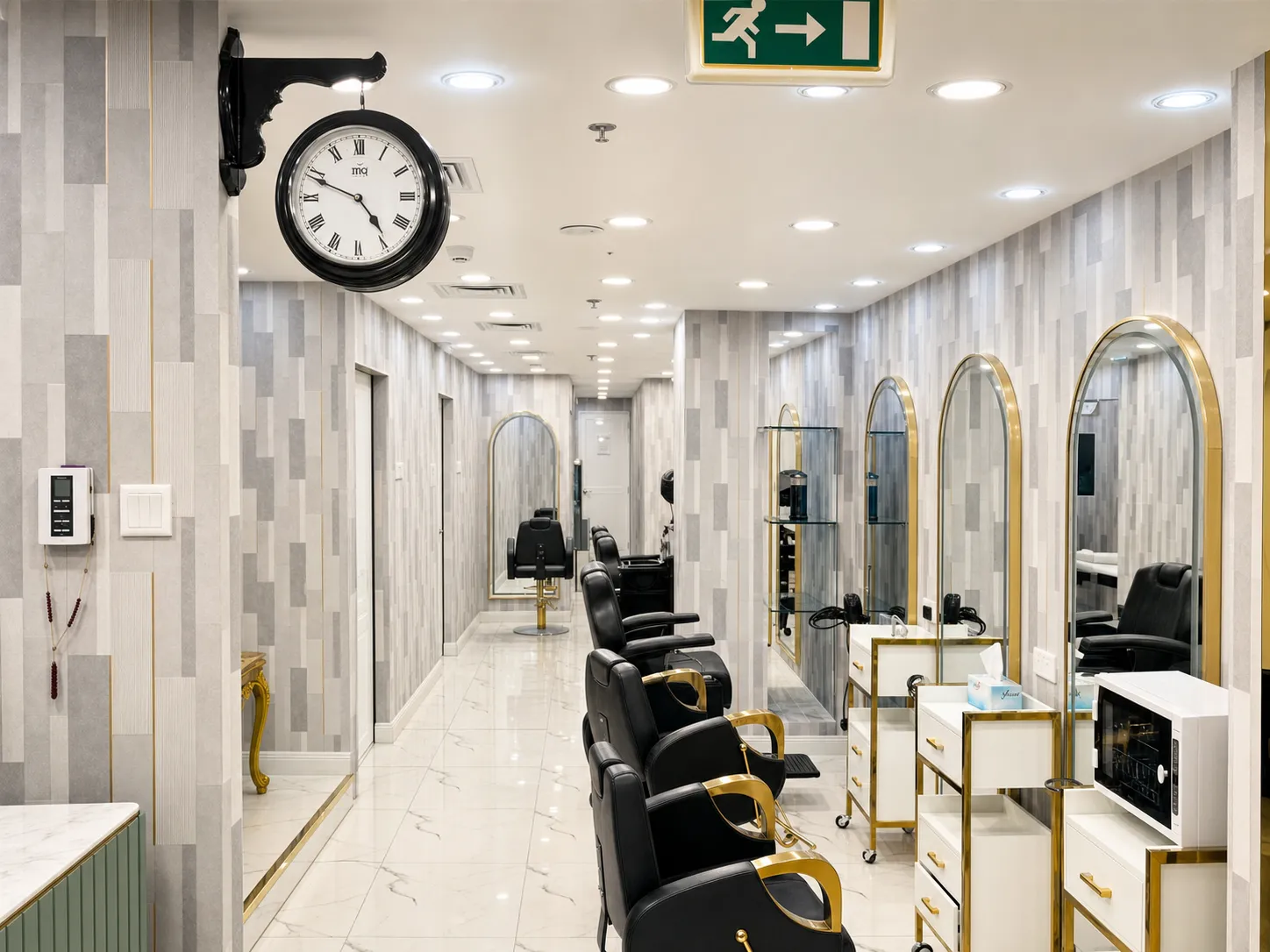 Long grooming hall at Ambience Lounge Gents and Kids